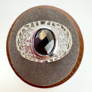 Men's Women's Sterling Silver 925 Rhodium Black Spinel CZ Filigree Ring Size 9